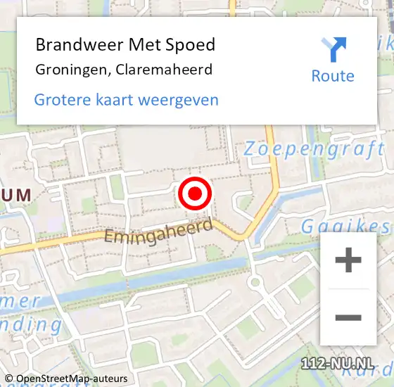 Locatie op kaart van de 112 melding: Brandweer Met Spoed Naar Groningen, Claremaheerd op 17 augustus 2021 18:24