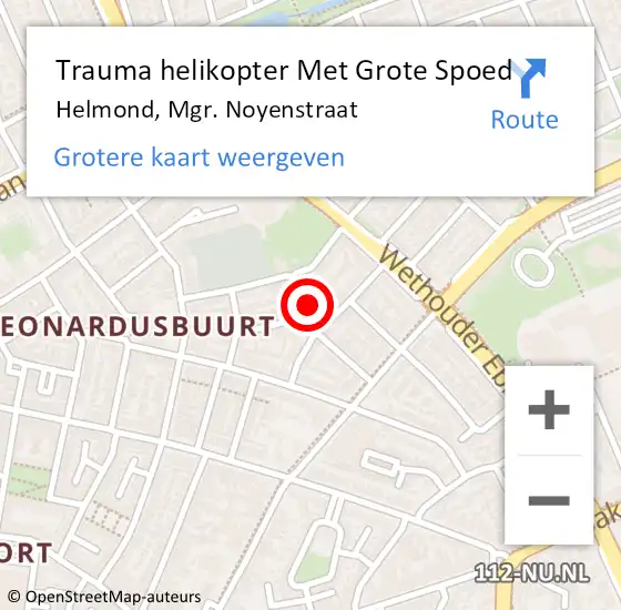 Locatie op kaart van de 112 melding: Trauma helikopter Met Grote Spoed Naar Helmond, Mgr. Noyenstraat op 17 augustus 2021 18:25