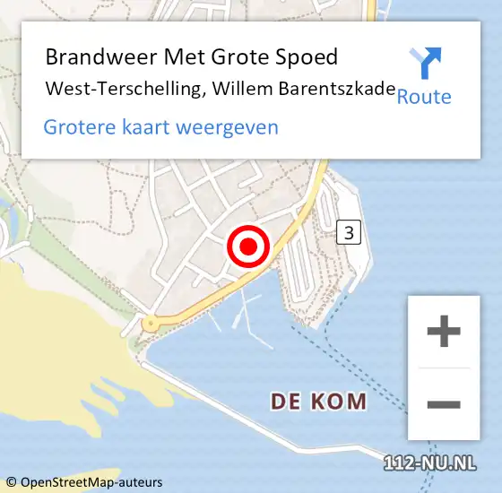 Locatie op kaart van de 112 melding: Brandweer Met Grote Spoed Naar West-Terschelling, Willem Barentszkade op 17 augustus 2021 18:47