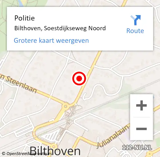 Locatie op kaart van de 112 melding: Politie Bilthoven, Soestdijkseweg Noord op 17 augustus 2021 18:48