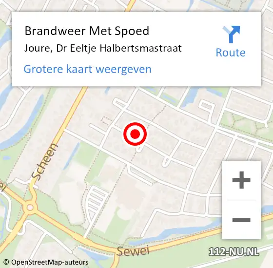 Locatie op kaart van de 112 melding: Brandweer Met Spoed Naar Joure, Dr Eeltje Halbertsmastraat op 17 augustus 2021 19:00