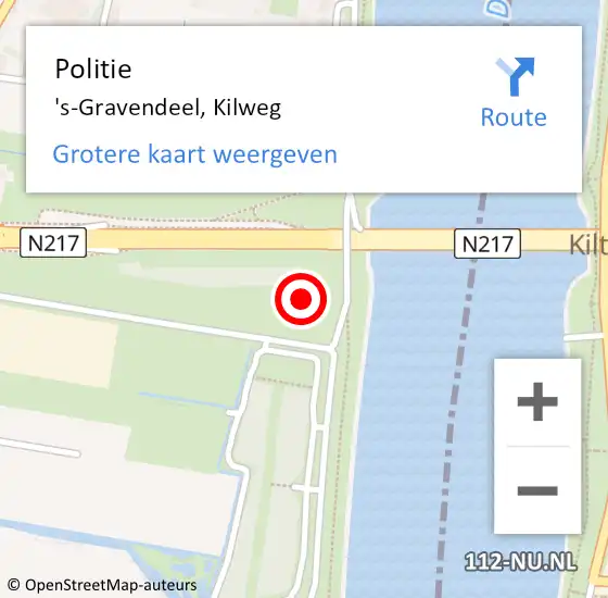 Locatie op kaart van de 112 melding: Politie 's-Gravendeel, Kilweg op 17 augustus 2021 19:12