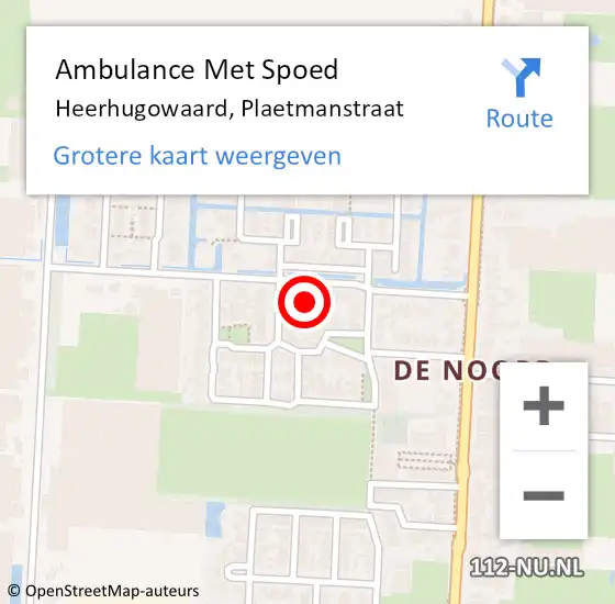 Locatie op kaart van de 112 melding: Ambulance Met Spoed Naar Heerhugowaard, Plaetmanstraat op 17 augustus 2021 19:20