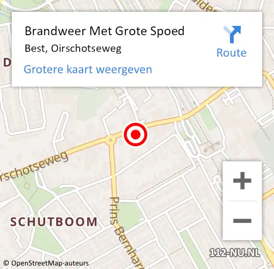 Locatie op kaart van de 112 melding: Brandweer Met Grote Spoed Naar Best, Oirschotseweg op 17 augustus 2021 19:27