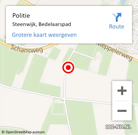 Locatie op kaart van de 112 melding: Politie Steenwijk, Bedelaarspad op 17 augustus 2021 19:59