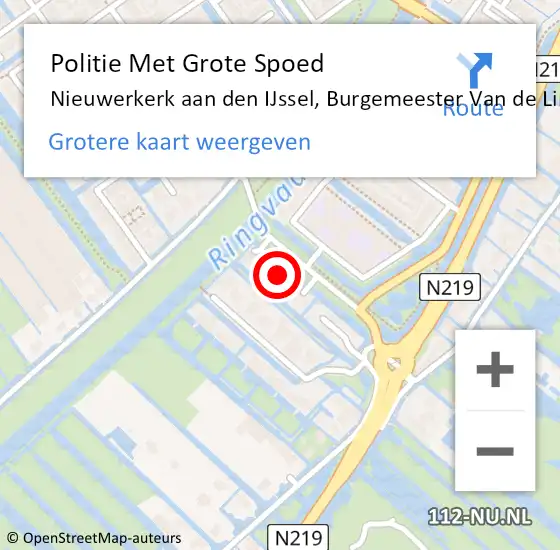 Locatie op kaart van de 112 melding: Politie Met Grote Spoed Naar Nieuwerkerk aan den IJssel, Burgemeester Van de Lindelaan op 17 augustus 2021 20:07