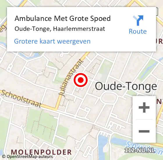 Locatie op kaart van de 112 melding: Ambulance Met Grote Spoed Naar Oude-Tonge, Haarlemmerstraat op 17 augustus 2021 20:19