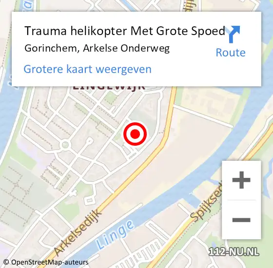 Locatie op kaart van de 112 melding: Trauma helikopter Met Grote Spoed Naar Gorinchem, Arkelse Onderweg op 17 augustus 2021 20:22