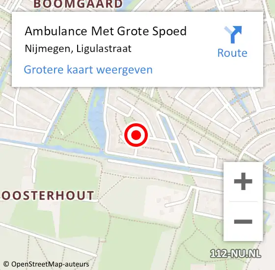 Locatie op kaart van de 112 melding: Ambulance Met Grote Spoed Naar Nijmegen, Ligulastraat op 17 augustus 2021 21:08