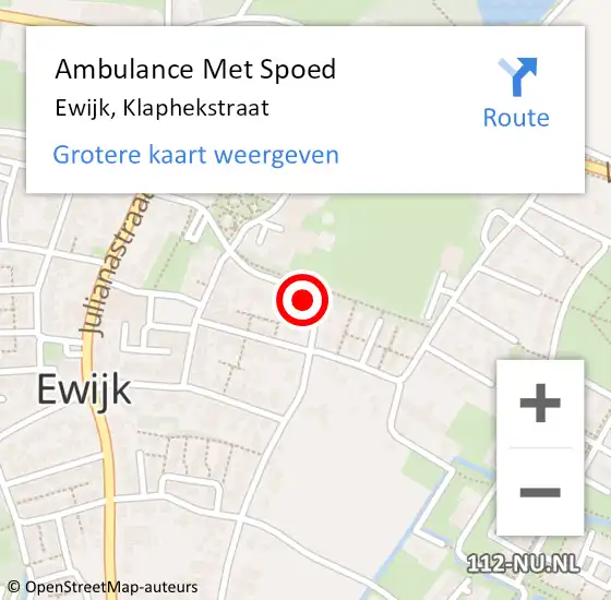 Locatie op kaart van de 112 melding: Ambulance Met Spoed Naar Ewijk, Klaphekstraat op 17 augustus 2021 22:04