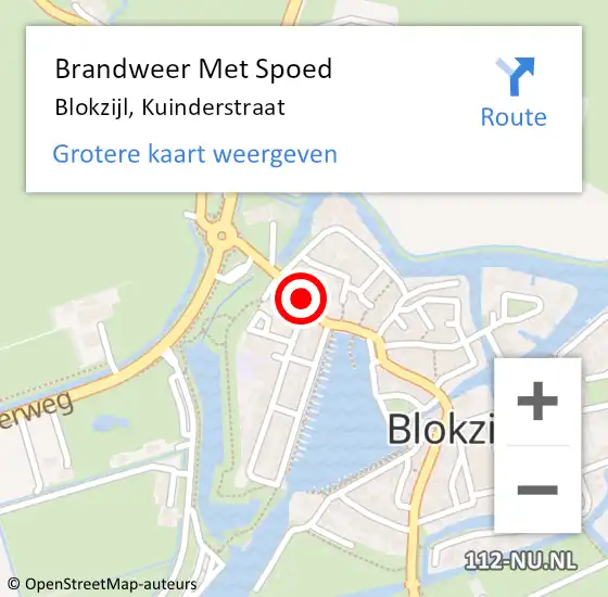 Locatie op kaart van de 112 melding: Brandweer Met Spoed Naar Blokzijl, Kuinderstraat op 17 augustus 2021 22:21