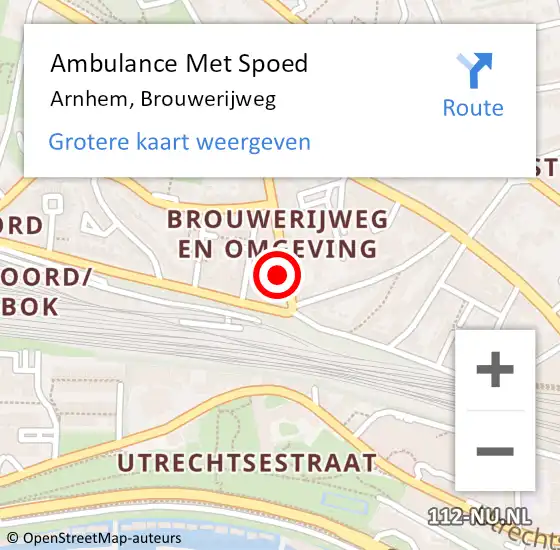 Locatie op kaart van de 112 melding: Ambulance Met Spoed Naar Arnhem, Brouwerijweg op 17 augustus 2021 23:01