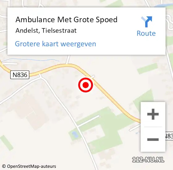 Locatie op kaart van de 112 melding: Ambulance Met Grote Spoed Naar Andelst, Tielsestraat op 17 augustus 2021 23:05