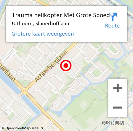 Locatie op kaart van de 112 melding: Trauma helikopter Met Grote Spoed Naar Uithoorn, Slauerhofflaan op 17 augustus 2021 23:30