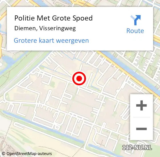 Locatie op kaart van de 112 melding: Politie Met Grote Spoed Naar Diemen, Visseringweg op 17 augustus 2021 23:34