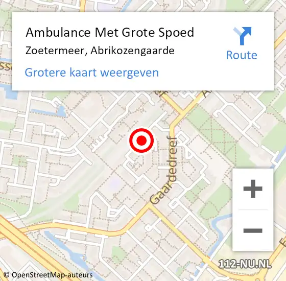 Locatie op kaart van de 112 melding: Ambulance Met Grote Spoed Naar Zoetermeer, Abrikozengaarde op 18 augustus 2021 00:08