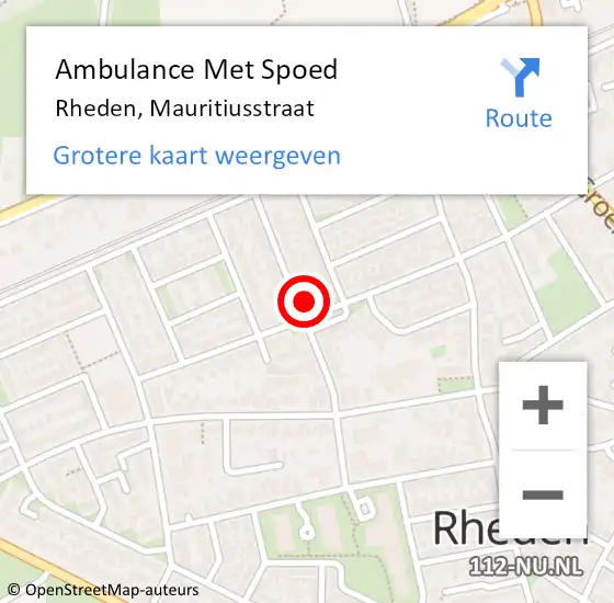 Locatie op kaart van de 112 melding: Ambulance Met Spoed Naar Rheden, Mauritiusstraat op 18 augustus 2021 00:41