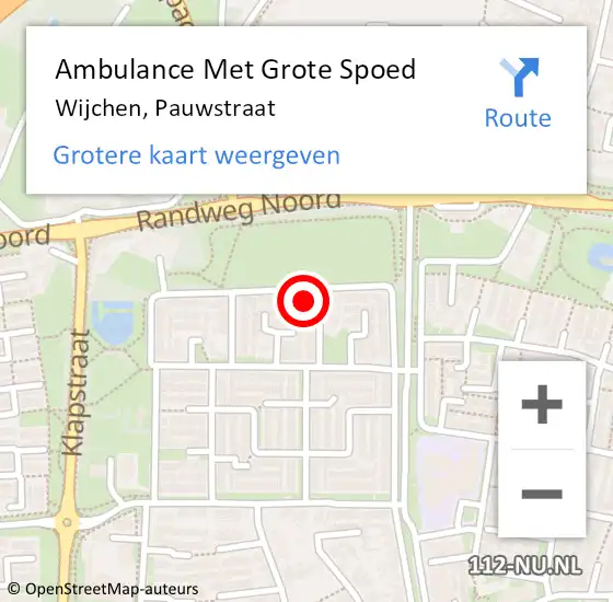 Locatie op kaart van de 112 melding: Ambulance Met Grote Spoed Naar Wijchen, Pauwstraat op 18 augustus 2021 01:51