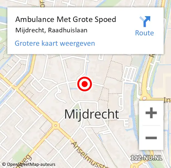 Locatie op kaart van de 112 melding: Ambulance Met Grote Spoed Naar Mijdrecht, Raadhuislaan op 18 augustus 2021 02:21