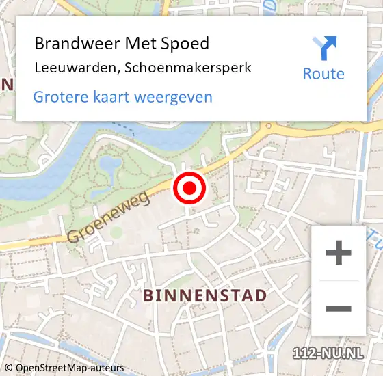 Locatie op kaart van de 112 melding: Brandweer Met Spoed Naar Leeuwarden, Schoenmakersperk op 18 augustus 2021 02:44