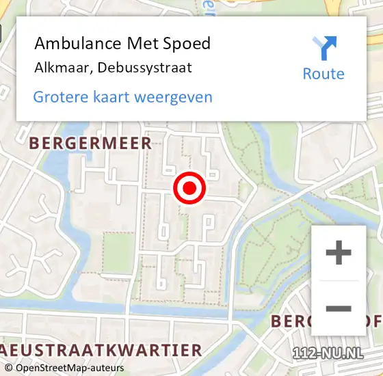 Locatie op kaart van de 112 melding: Ambulance Met Spoed Naar Alkmaar, Debussystraat op 18 augustus 2021 03:22