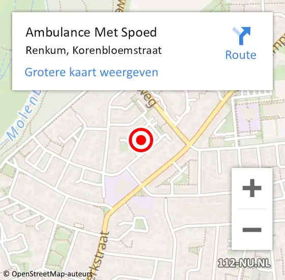 Locatie op kaart van de 112 melding: Ambulance Met Spoed Naar Renkum, Korenbloemstraat op 18 augustus 2021 04:13