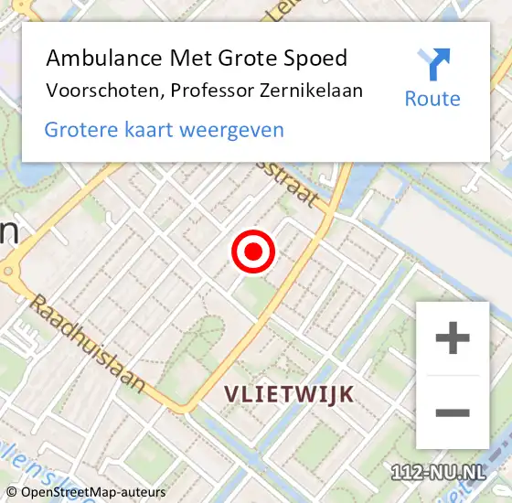 Locatie op kaart van de 112 melding: Ambulance Met Grote Spoed Naar Voorschoten, Professor Zernikelaan op 18 augustus 2021 05:00