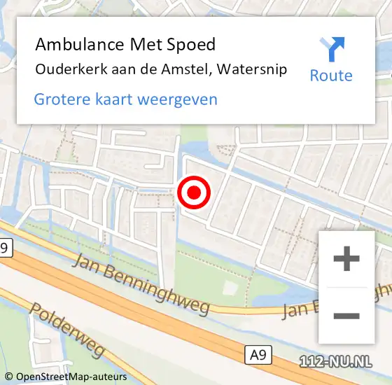 Locatie op kaart van de 112 melding: Ambulance Met Spoed Naar Ouderkerk aan de Amstel, Watersnip op 18 augustus 2021 05:28