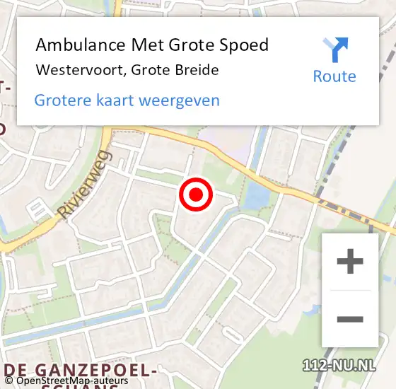 Locatie op kaart van de 112 melding: Ambulance Met Grote Spoed Naar Westervoort, Grote Breide op 18 augustus 2021 05:39