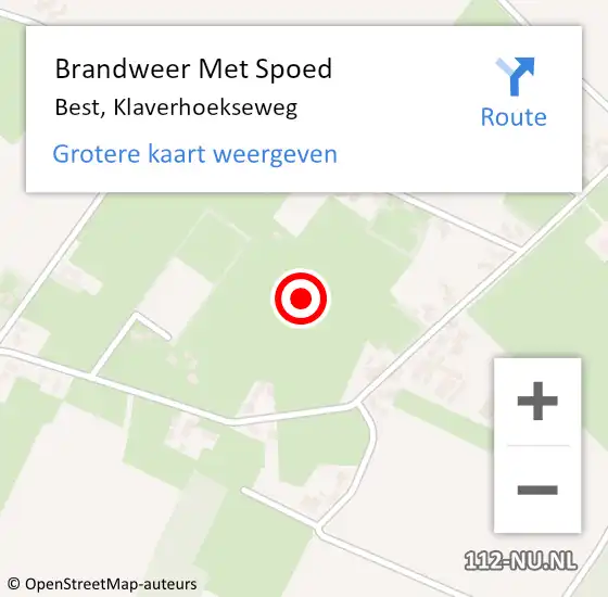 Locatie op kaart van de 112 melding: Brandweer Met Spoed Naar Best, Klaverhoekseweg op 18 augustus 2021 05:52