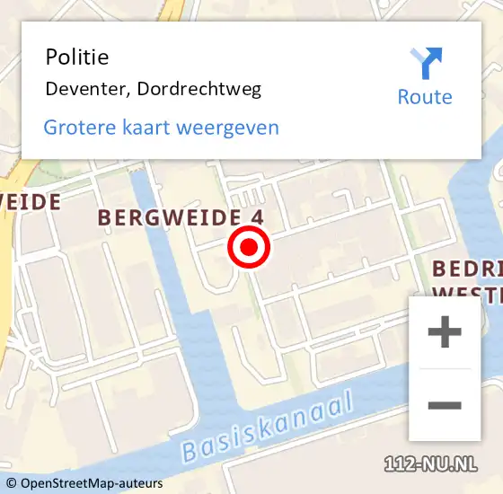 Locatie op kaart van de 112 melding: Politie Deventer, Dordrechtweg op 18 augustus 2021 07:03