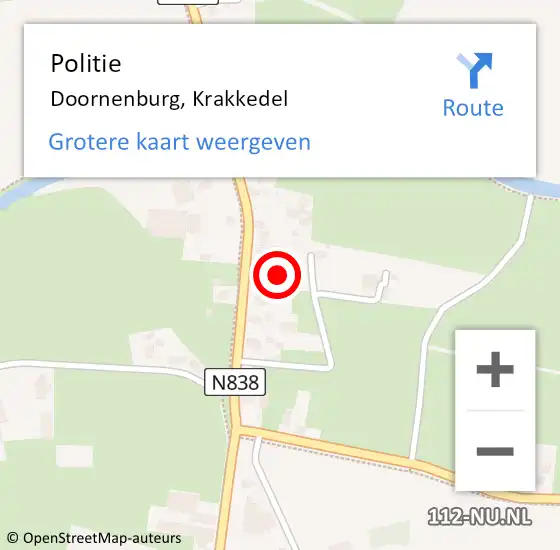 Locatie op kaart van de 112 melding: Politie Doornenburg, Krakkedel op 18 augustus 2021 07:34