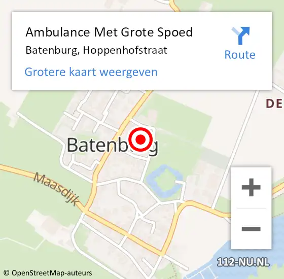 Locatie op kaart van de 112 melding: Ambulance Met Grote Spoed Naar Batenburg, Hoppenhofstraat op 18 augustus 2021 07:35