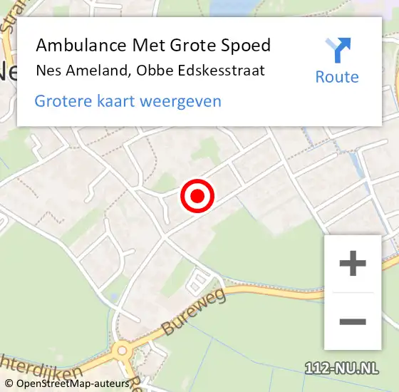 Locatie op kaart van de 112 melding: Ambulance Met Grote Spoed Naar Nes Ameland, Obbe Edskesstraat op 20 juni 2014 04:13