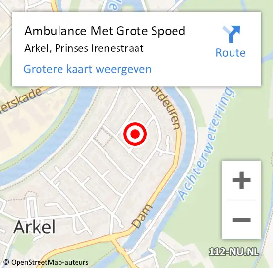 Locatie op kaart van de 112 melding: Ambulance Met Grote Spoed Naar Arkel, Prinses Irenestraat op 18 augustus 2021 08:13