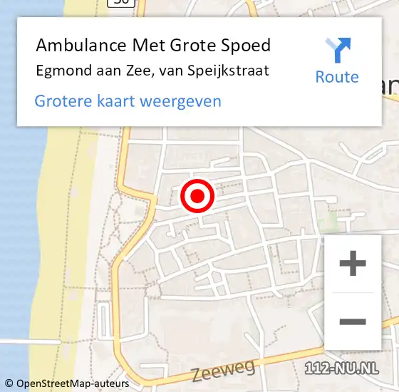 Locatie op kaart van de 112 melding: Ambulance Met Grote Spoed Naar Egmond aan Zee, van Speijkstraat op 18 augustus 2021 09:48