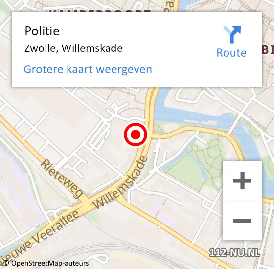 Locatie op kaart van de 112 melding: Politie Zwolle, Willemskade op 18 augustus 2021 10:02