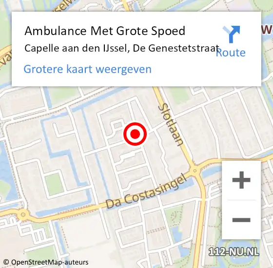 Locatie op kaart van de 112 melding: Ambulance Met Grote Spoed Naar Capelle aan den IJssel, De Genestetstraat op 18 augustus 2021 10:21