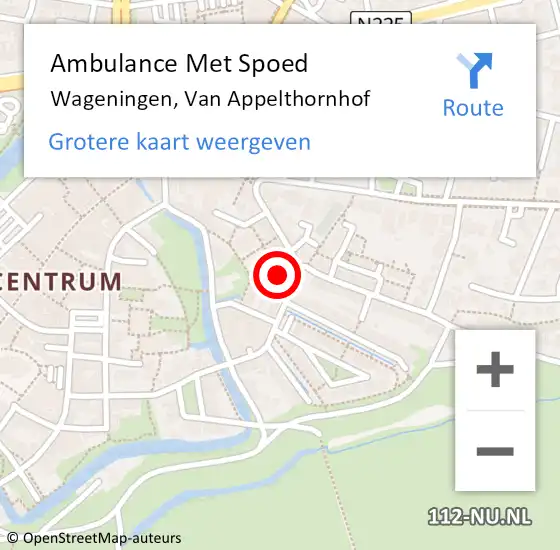 Locatie op kaart van de 112 melding: Ambulance Met Spoed Naar Wageningen, Van Appelthornhof op 18 augustus 2021 10:29