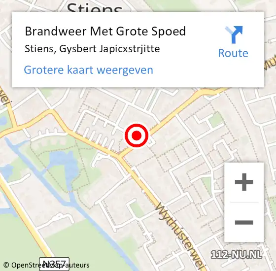 Locatie op kaart van de 112 melding: Brandweer Met Grote Spoed Naar Stiens, Gysbert Japicxstrjitte op 18 augustus 2021 10:53