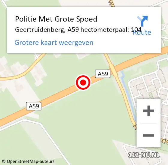 Locatie op kaart van de 112 melding: Politie Met Grote Spoed Naar Geertruidenberg, A59 hectometerpaal: 104 op 18 augustus 2021 12:34