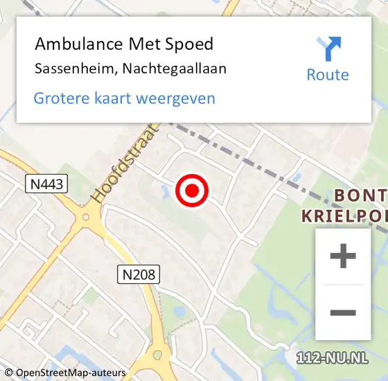 Locatie op kaart van de 112 melding: Ambulance Met Spoed Naar Sassenheim, Nachtegaallaan op 18 augustus 2021 12:50