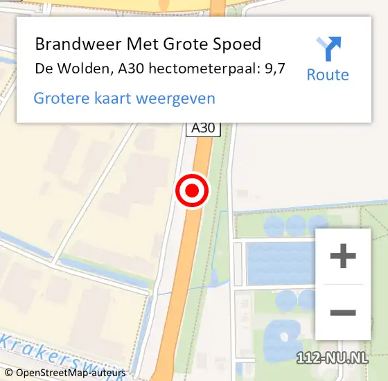 Locatie op kaart van de 112 melding: Brandweer Met Grote Spoed Naar De Wolden, A30 hectometerpaal: 9,7 op 18 augustus 2021 12:55