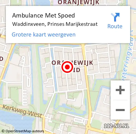 Locatie op kaart van de 112 melding: Ambulance Met Spoed Naar Waddinxveen, Prinses Marijkestraat op 18 augustus 2021 13:19