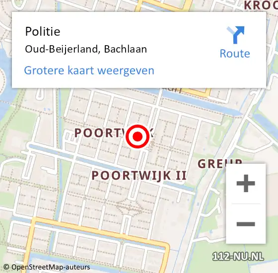 Locatie op kaart van de 112 melding: Politie Oud-Beijerland, Bachlaan op 18 augustus 2021 13:23