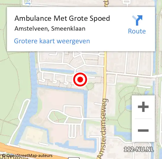 Locatie op kaart van de 112 melding: Ambulance Met Grote Spoed Naar Amstelveen, Smeenklaan op 5 oktober 2013 16:36