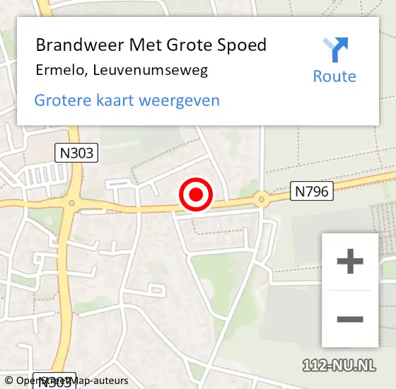 Locatie op kaart van de 112 melding: Brandweer Met Grote Spoed Naar Ermelo, Leuvenumseweg op 18 augustus 2021 14:06