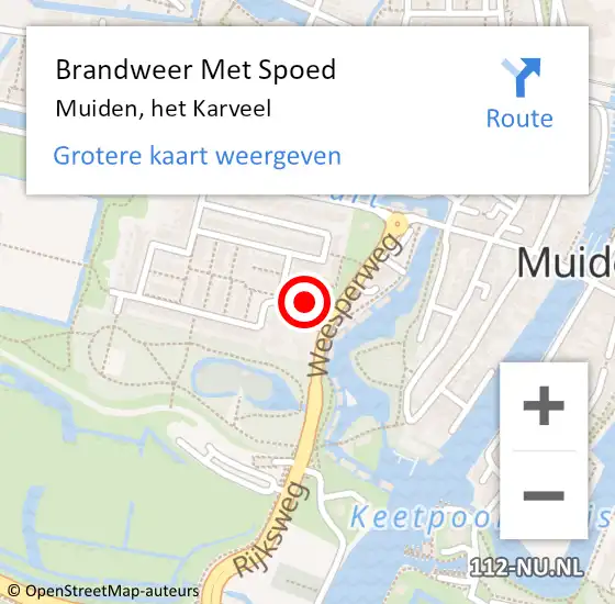 Locatie op kaart van de 112 melding: Brandweer Met Spoed Naar Muiden, het Karveel op 18 augustus 2021 14:18