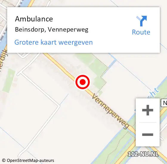 Locatie op kaart van de 112 melding: Ambulance Beinsdorp, Venneperweg op 18 augustus 2021 14:22