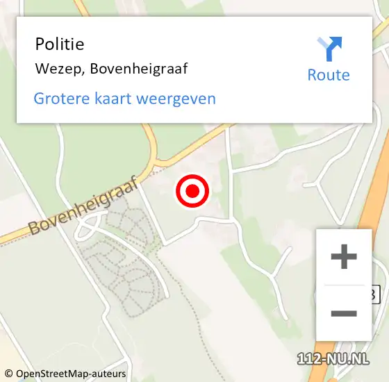 Locatie op kaart van de 112 melding: Politie Wezep, Bovenheigraaf op 18 augustus 2021 14:22